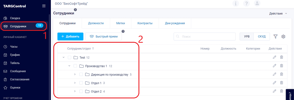 Структура предприятия в системе TARGControl